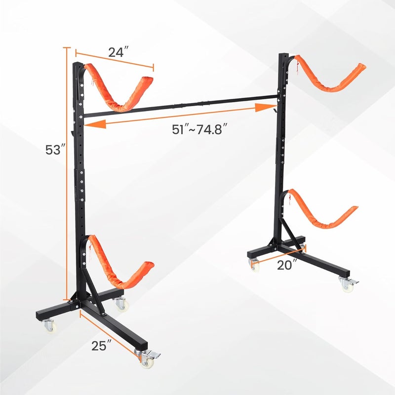 Neorexon Freestanding Kayak Storage Rack 2 Kayaks/4 Kayaks, Kayak Racks for Outdoor Storage with Movable Wheels, Kayak Stand Heavy Duty Storage Wide Adjustable for Kayak, Canoe, SUP and Surfboard - Image 2